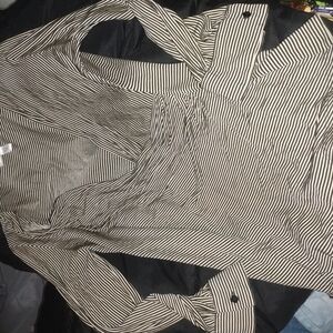 MaxMara Black and White Pinstripe Blouse with Tie Front